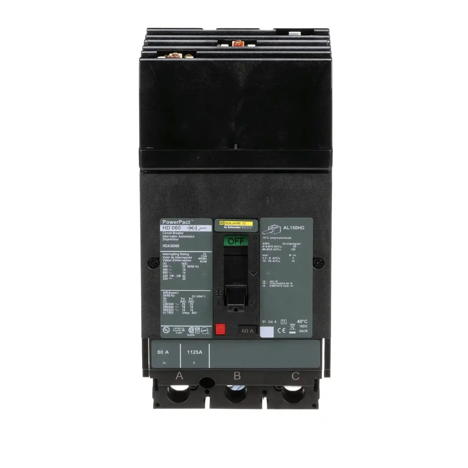 Square D HDA36060 I-Line Plug-In Breaker 60A 3-Pole 600V